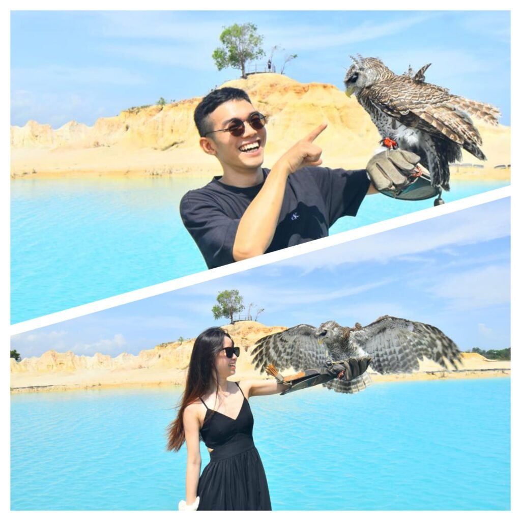 Photo with a bird at the bintan dessert